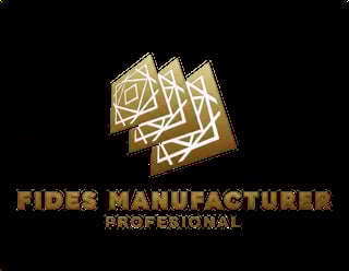 Fides Manufacturer Professional logo with gold geometric polygonal design on black background